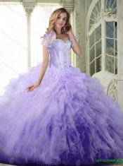 Perfect Ball Gown Sweetheart Lavender Best Quinceanera Dresses with Beading and Ruffles