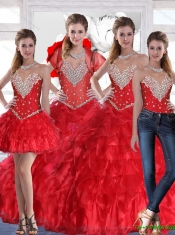 Popular Sweetheart Sweet 16 Dresses with Ruffles and Beading in Red