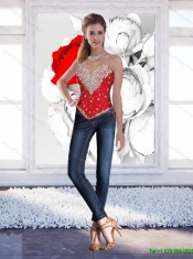 Popular Sweetheart Sweet 16 Dresses with Ruffles and Beading in Red