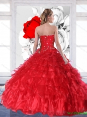 Popular Sweetheart Sweet 16 Dresses with Ruffles and Beading in Red