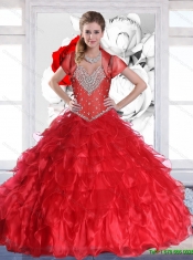 Popular Sweetheart Sweet 16 Dresses with Ruffles and Beading in Red