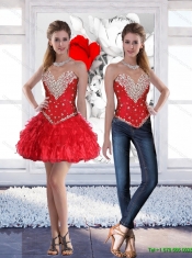 Popular Sweetheart Sweet 16 Dresses with Ruffles and Beading in Red