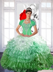 Romantic 2015 Ball Gown Best Quinceanera Dresses with Ruffled Layers and Beading
