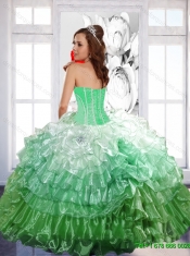 Romantic 2015 Ball Gown Best Quinceanera Dresses with Ruffled Layers and Beading