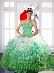 Romantic 2015 Ball Gown Best Quinceanera Dresses with Ruffled Layers and Beading