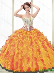 Sturning Beaded Sweetheart 15th Birthday Dresses with Ruffles