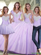2015 Beaded and Appliques Lavender Custom Made Quinceanera Dresses