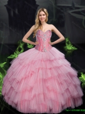 2015 Brand New Ball Gown Custom Made Quinceanera Dresses with Beading in Baby Pink