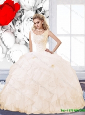 2015 Champagne Custom Made Quinceanera Dresses with Beading and Ruffles