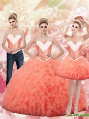 2015 New Style Sweetheart Watermelon Quinceanera Dresses with Beading