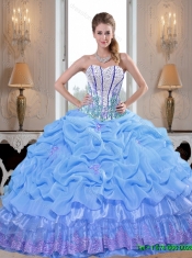 Beaded Baby Blue Custom Made Quinceanera Dresses with Appliques and Pick Ups