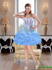 Beaded Baby Blue Custom Made Quinceanera Dresses with Appliques and Pick Ups