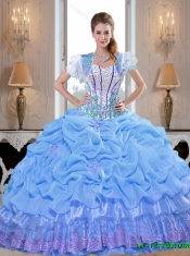 Beaded Baby Blue Custom Made Quinceanera Dresses with Appliques and Pick Ups