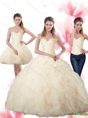 Beaded Champagne New Styles Quinceanera Dresses with Ruffles