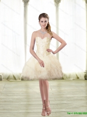 Beaded Champagne New Styles Quinceanera Dresses with Ruffles