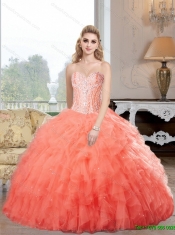 Decent Sweetheart Watermelon Elegant Quinceanera Dresses with Ruffles and Beading