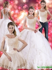 Flirting Laceed and Beaded Elegant Quinceanera Dresses with Cap Sleeves