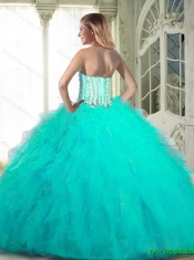 Pretty Sweetheart Aqua Blue Custom Made Quinceanera Dresses with Beading and Ruffles
