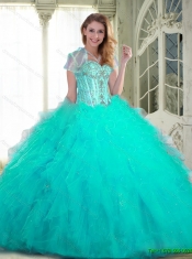 Pretty Sweetheart Aqua Blue Custom Made Quinceanera Dresses with Beading and Ruffles