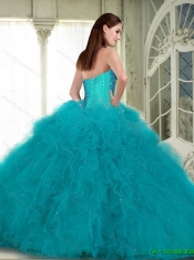 Sweetheart Elegant Quinceanera Dresses with Beading and Ruffles in Turquoise