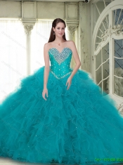 Sweetheart Elegant Quinceanera Dresses with Beading and Ruffles in Turquoise