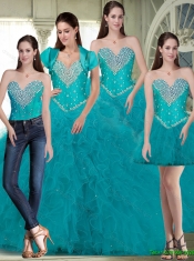 Sweetheart Elegant Quinceanera Dresses with Beading and Ruffles in Turquoise