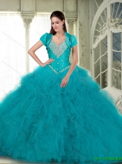 Sweetheart Elegant Quinceanera Dresses with Beading and Ruffles in Turquoise
