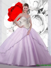 2015 Summer New Style Beaded White and Lavender Sweet 16 Dresses with Brush Train