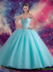 2015 Beautiful Sweetheart Beaded Quinceanera Dress in Aqua Blue