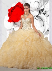 2015 Summer Elegant Light Yellow Sweet 16 Dresses with Beading and Ruffles