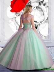 2015 Summer Elegant Off The Shoulder Beaded Sweet 16 Dress in Apple Green