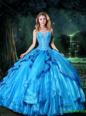 2015 Summer Luxurious Ball Gown Sweetheart Blue Quinceanera Dresses with Beading