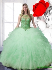 2015 Summer New Arrival Bateau Beaded Quinceanera Dresses in Apple Green