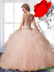 2015 Summer New Arrival Bateau Beaded Quinceanera Dresses in Apple Green