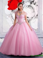 2016 Summer Perfect Ball Gown Rose Pink Quinceanera Dresses with Beading