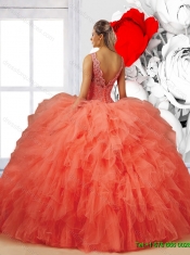 Elegant 2015 Summer V Neck Champagne Quinceanera Dresses with Ruffles