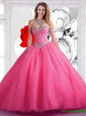 Fall 2015 Elegant Sweetheart Ball Gown Hot Pink Quinceanera Dresses with Beading