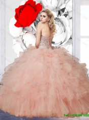 Luxurious Ball Gown Champagne Sweet 16 Dresses with Beading and Ruffles for 2015 Summer