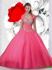 New Style 2015 Winter Hot Pink Dresses for Quinceanera with Beading