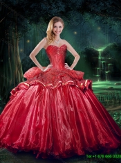 New Style 2015 Winter Sweetheart Beaded Sweet 15 Dresses in Red