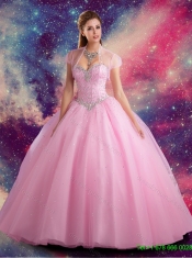 Pretty Sweetheart Beaded Sweet 15 Dress in Rose Pink for 2015 Summer