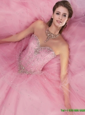 Pretty Sweetheart Beaded Sweet 15 Dress in Rose Pink for 2015 Summer