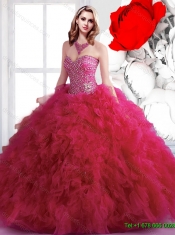 Summer 2015 Luxurious Beading Sweetheart Sweet 16 Dresses in Fuchsia