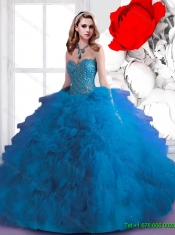 Summer 2015 Top Seller Beaded and Ruffles Sweetheart Sweet 16 Dresses in Blue