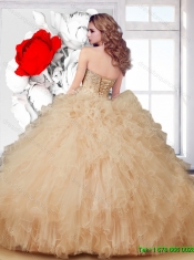 Top Seller Rose Pink 2015 Summer Ball Gown Sweet 16 Dress with Beading and Ruffles
