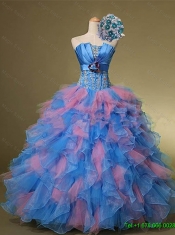 2015 Beautiful Strapless Quinceanera Dresses with Hand Made Flowers and Beading