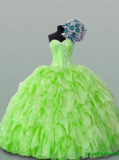 2015 Beautiful Sweetheart Yellow Green Beading Quinceanera Dresses with Ruffles