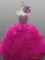 2015 Gorgeous Quinceanera Dresses with Beading and Rolling Flowers