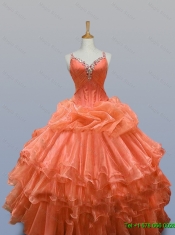 2015 Popular Straps Quinceanera Dresses with Beading and Ruffled Layers