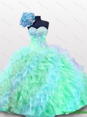 2015 Popular Sweetheart Appliques Quinceanera Dresses with Sequins and Ruffles